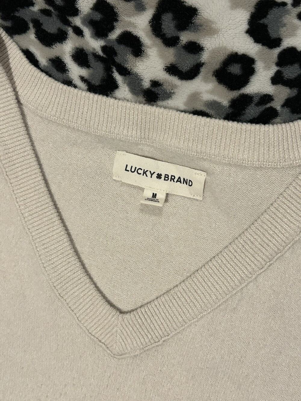 Lucky Brand Women’s V-Neck Pullover Sweater Beige -Size Medium- Long Sleeve